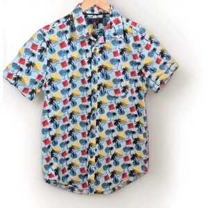 21 MEN Tropical Palm Print Button Up Shirt Men's M Retro Vacation Beach Camp Y2K